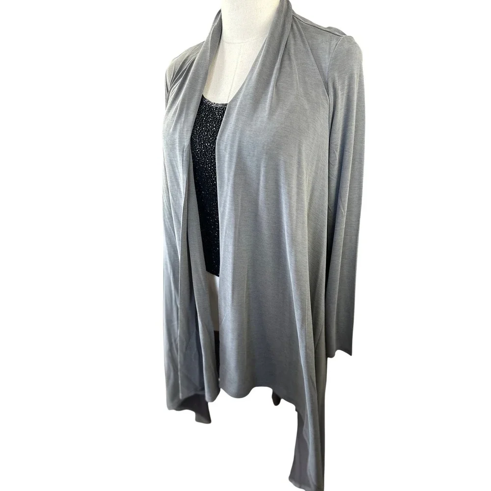 Lanston NWT SZ MED Gray Waterfall‎ Drape Long Sleeve Cardigan Open Front Lightwt